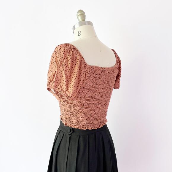 Autumn Cropped Peasant Blouse with Smocked Waist Milkmaid Coquette Square Neck - Picture 5 of 7